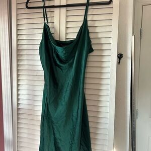 Nasty Gal Deep Green Satin Cowl Neck Slip